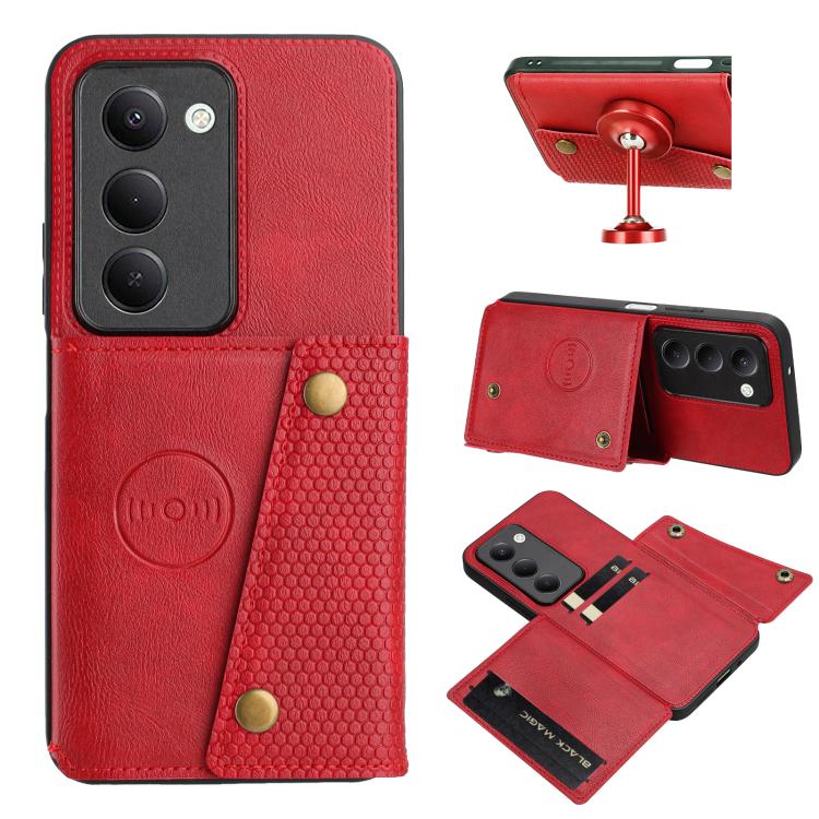 

For Redmi 15 5G Global / 4G SEA 169mm Double Buckle Card Slots Magnetic Phone Case(Red)