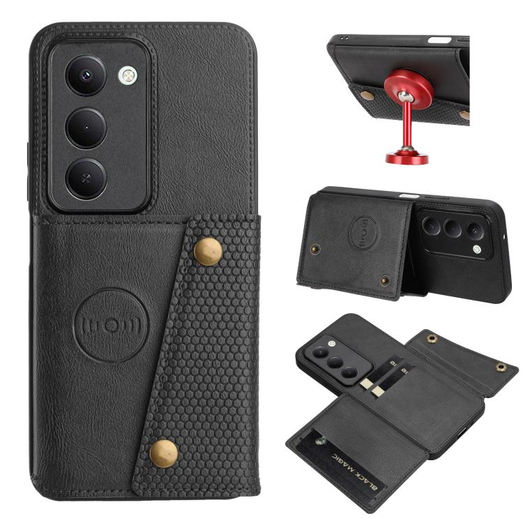

For Redmi 15 5G / 4G EU 171mm Double Buckle Card Slots Magnetic Phone Case(Black)