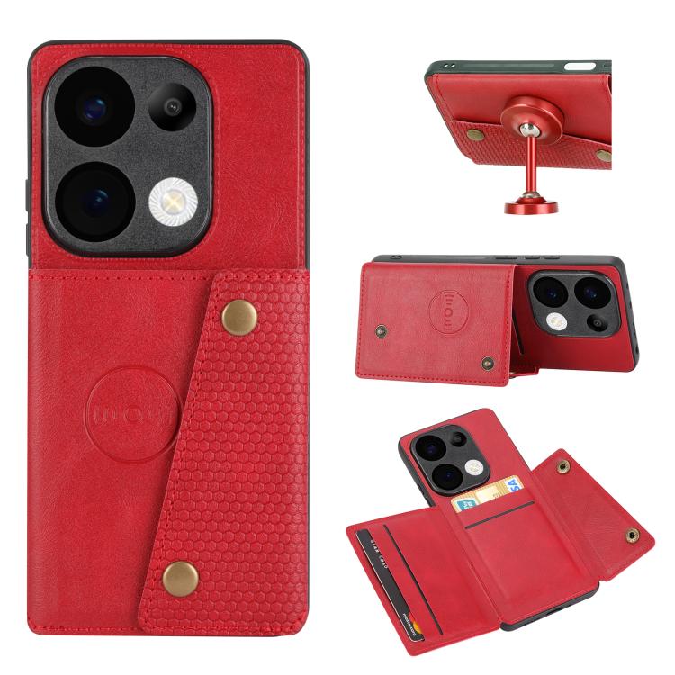 

For Redmi 15C 5G / 4G Global 171mm Double Buckle Card Slots Magnetic Phone Case(Red)