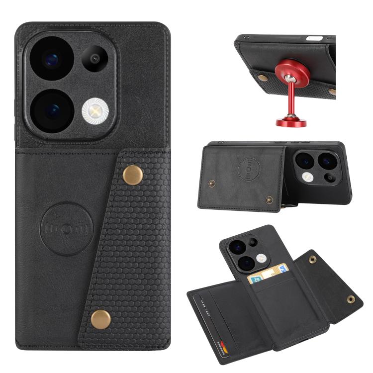 

For Redmi 15C 5G / 4G EU 173mm Double Buckle Card Slots Magnetic Phone Case(Black)