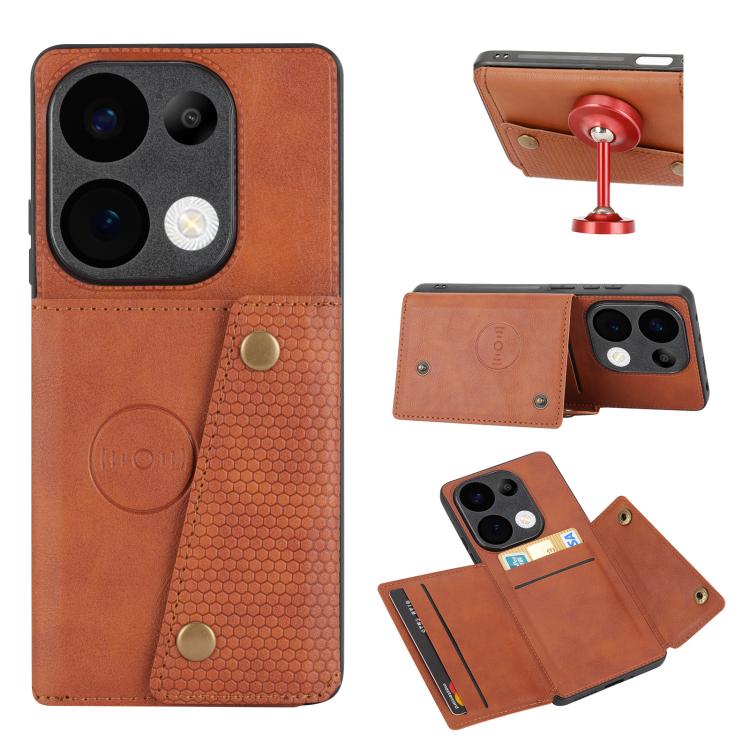 

For Redmi 15C 5G / 4G EU 173mm Double Buckle Card Slots Magnetic Phone Case(Brown)