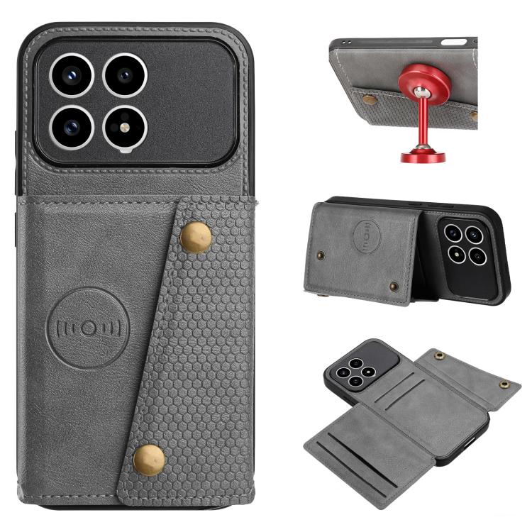 

For Redmi K90/Poco F8 Pro Double Buckle Card Slots Magnetic Phone Case(Grey)