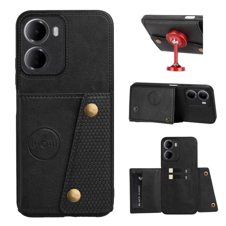 

For Redmi 15a 5G Global Double Buckle Card Slots Magnetic Phone Case(Black)