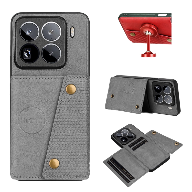 

For Xiaomi 15 Pro Double Buckle Card Slots Magnetic Phone Case(Grey)