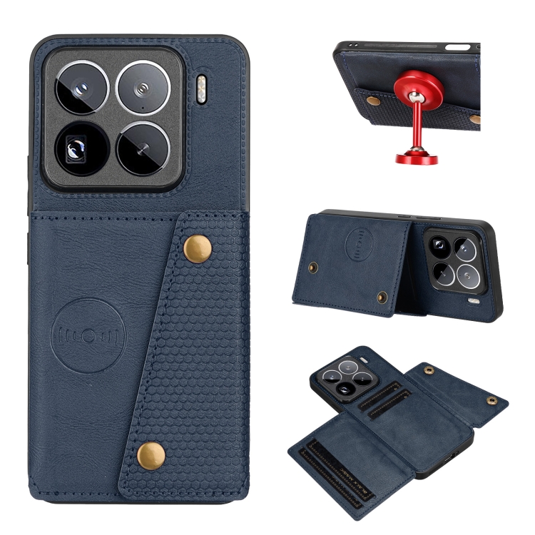 

For Xiaomi 15 Pro Double Buckle Card Slots Magnetic Phone Case(Blue)