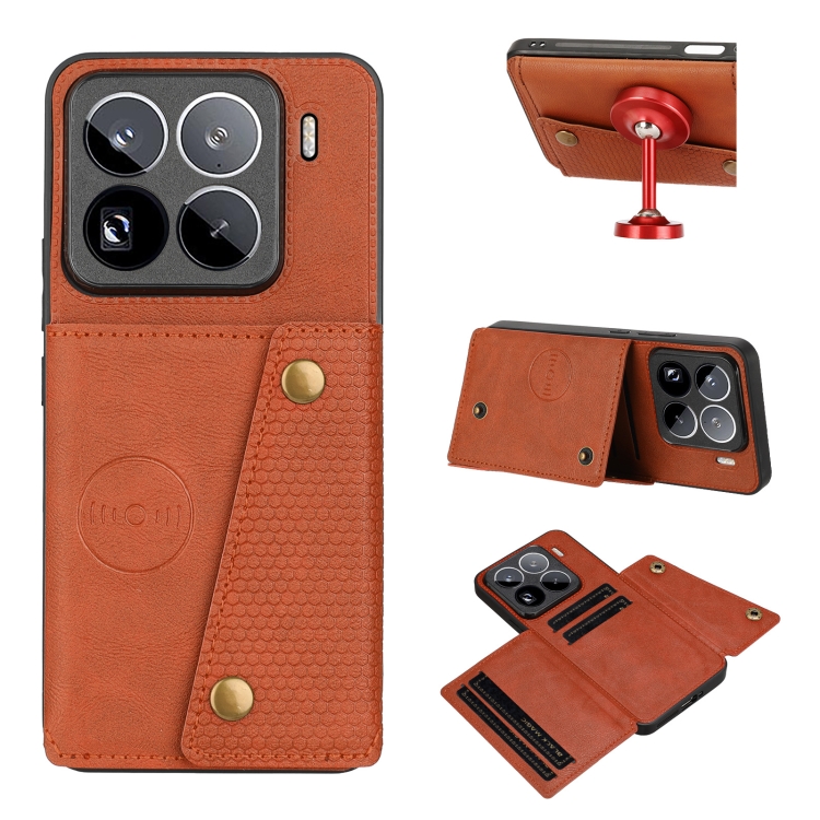 

For Xiaomi 15 Pro Double Buckle Card Slots Magnetic Phone Case(Brown)