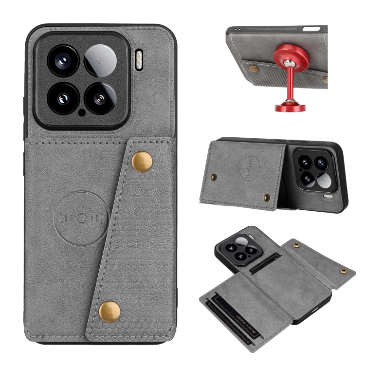 

For Xiaomi 15 Double Buckle Card Slots Magnetic Phone Case(Grey)