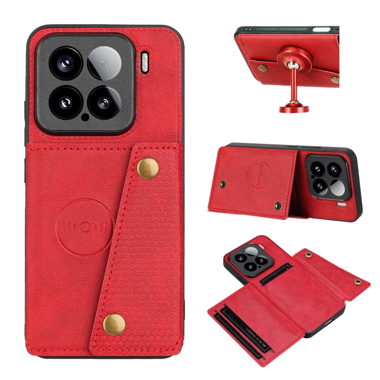 

For Xiaomi 15 Double Buckle Card Slots Magnetic Phone Case(Red)