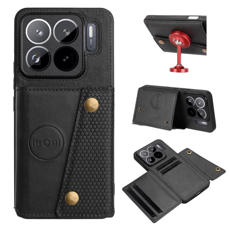 

For Xiaomi 15S Pro Double Buckle Card Slots Magnetic Phone Case(Black)