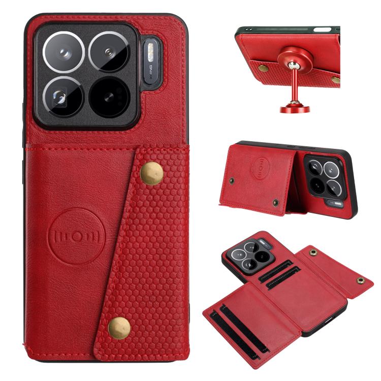 

For Xiaomi 15S Pro Double Buckle Card Slots Magnetic Phone Case(Red)