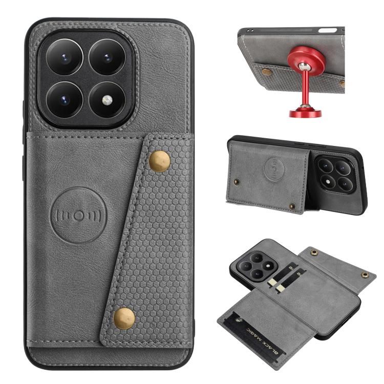

For Xiaomi 15T Pro Double Buckle Card Slots Magnetic Phone Case(Grey)