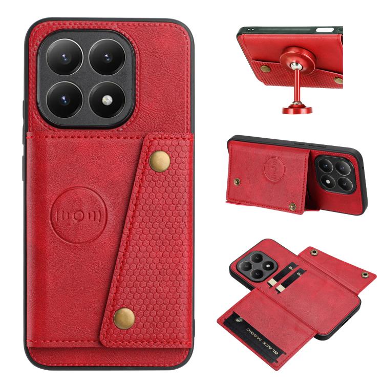 

For Xiaomi 15T Pro Double Buckle Card Slots Magnetic Phone Case(Red)