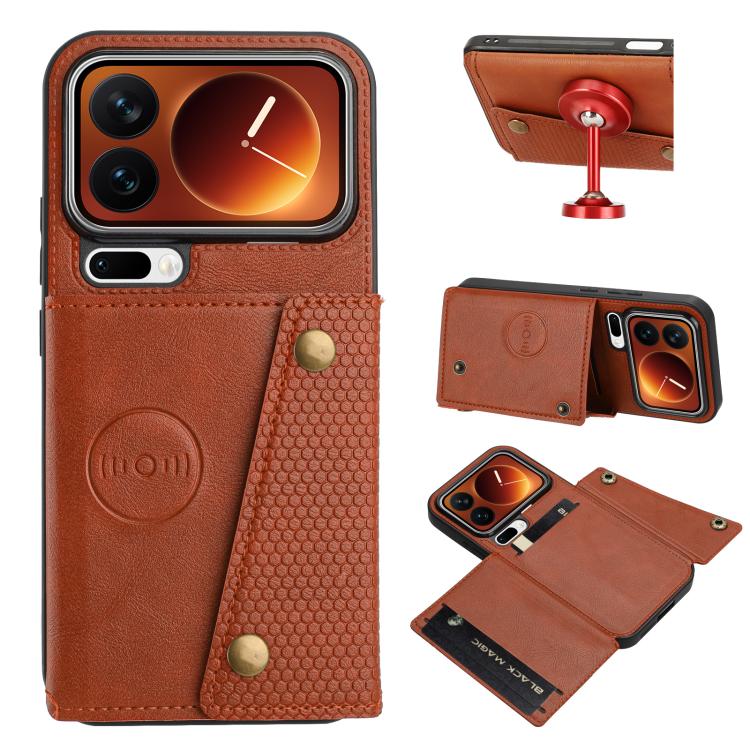 

For Xiaomi 17 Pro Double Buckle Card Slots Magnetic Phone Case(Brown)