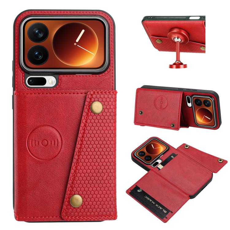 

For Xiaomi 17 Pro Double Buckle Card Slots Magnetic Phone Case(Red)