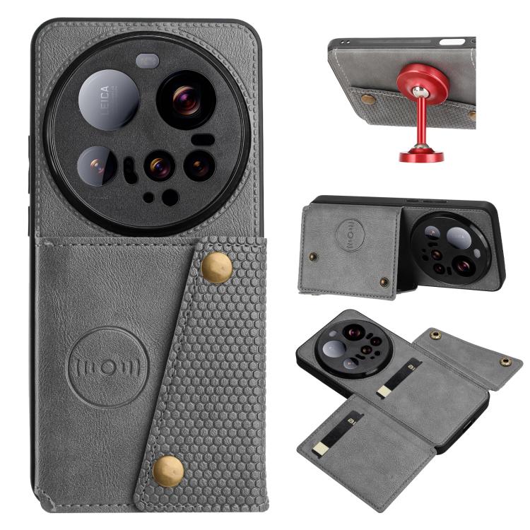 

For Xiaomi 15 Ultra Double Buckle Card Slots Magnetic Phone Case(Grey)