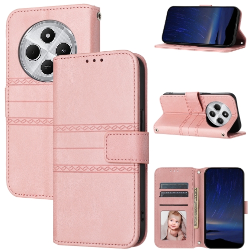 

For Redmi 14C 4G Embossed Stripes Skin Feel Leather Phone Case(Pink)