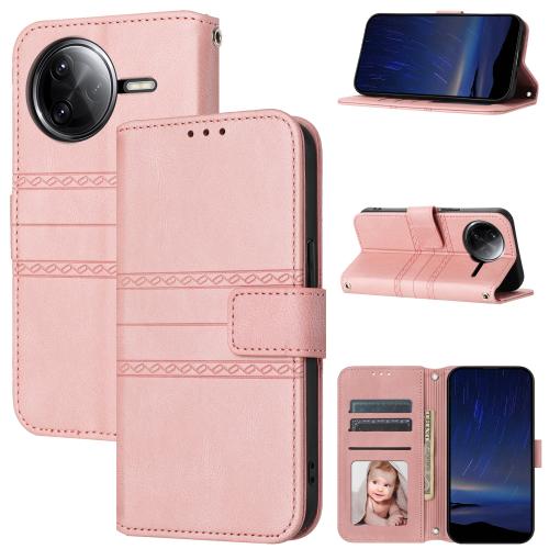 

For Redmi K80 5G / K80 Pro 5G Embossed Stripes Skin Feel Leather Phone Case(Pink)