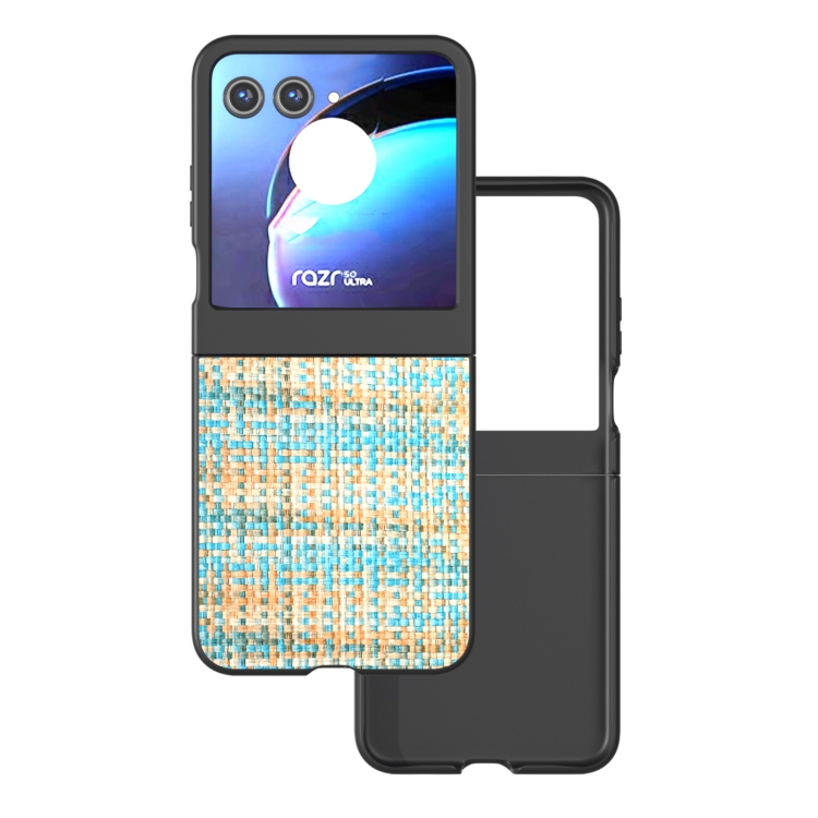 

For Motorola Razr 50 Black Frame Color Lattice Texture PU Phone Case(Blue)