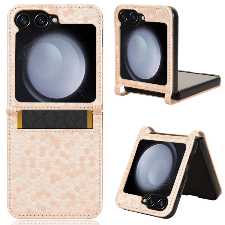 

For Samsung Galaxy Z Flip6 5G Honeycomb Dot Texture Leather Phone Case(Gold)