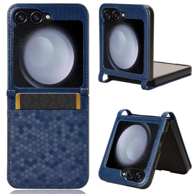 

For Samsung Galaxy Z Flip7 FE / Z Flip6 5G Honeycomb Dot Texture Leather Phone Case(Blue)