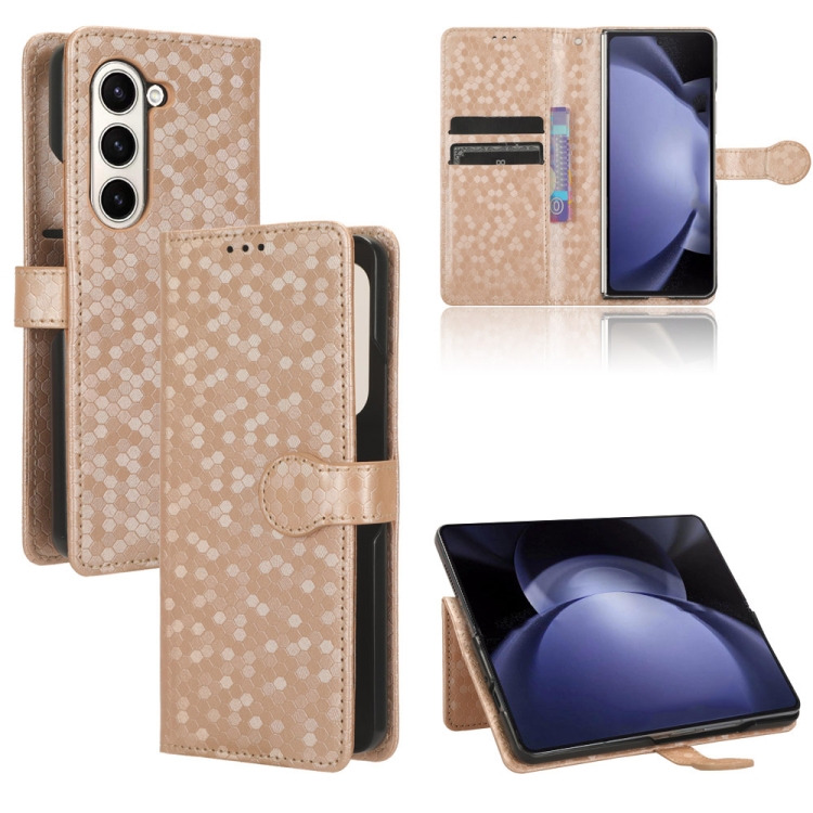 

For Samsung Galaxy Z Fold6 5G Honeycomb Dot Texture Leather Phone Case(Gold)