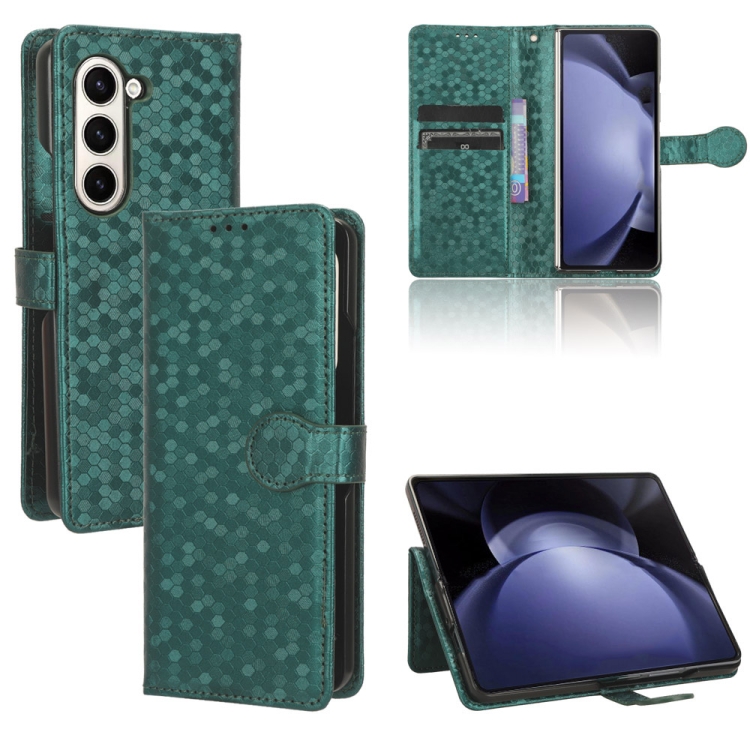 

For Samsung Galaxy Z Fold6 5G Honeycomb Dot Texture Leather Phone Case(Green)
