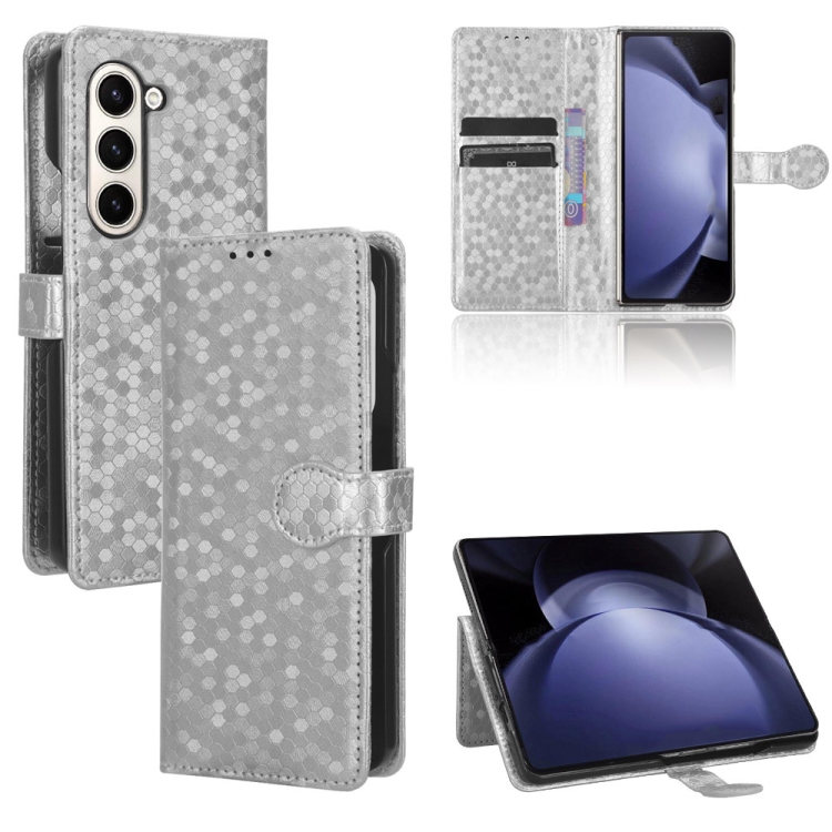 

For Samsung Galaxy Z Fold6 5G Honeycomb Dot Texture Leather Phone Case(Silver)