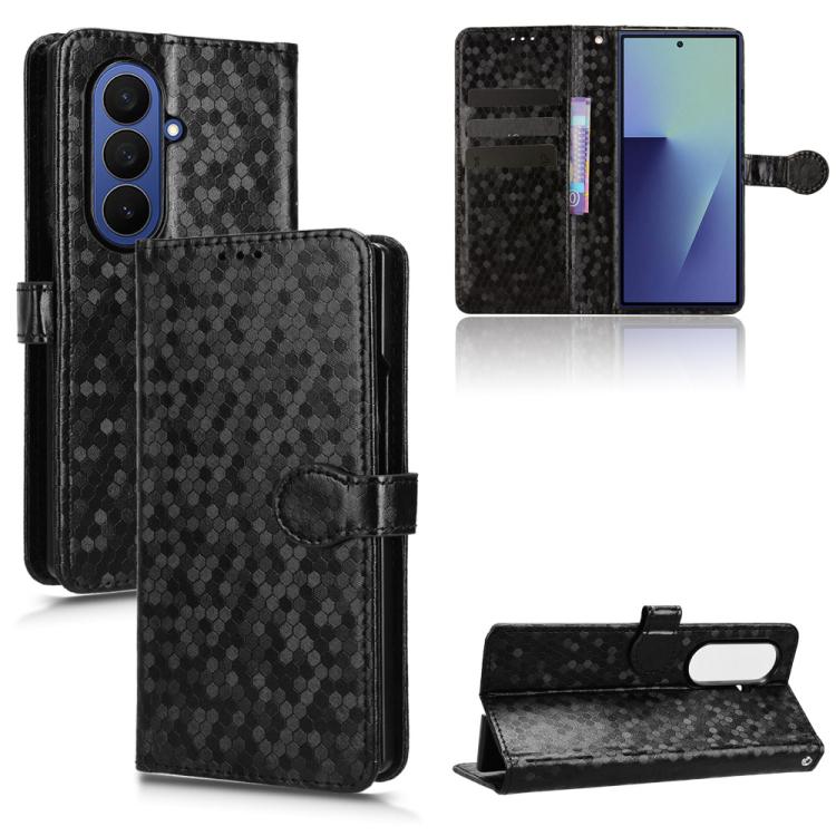 

For Samsung Galaxy Z Fold7 5G Honeycomb Dot Texture Leather Phone Case(Black)