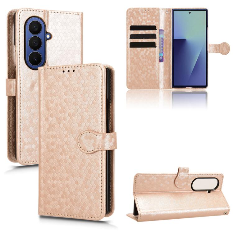 

For Samsung Galaxy Z Fold7 5G Honeycomb Dot Texture Leather Phone Case(Gold)