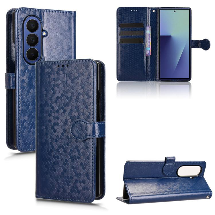 

For Samsung Galaxy Z Fold7 5G Honeycomb Dot Texture Leather Phone Case(Blue)