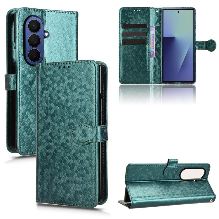 

For Samsung Galaxy Z Fold7 5G Honeycomb Dot Texture Leather Phone Case(Green)