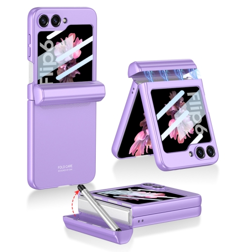 

For Samsung Galaxy Z Flip6 GKK Integrated Magnetic Full Coverage Flip Phone Case with Pen Box+Pen(Purple)