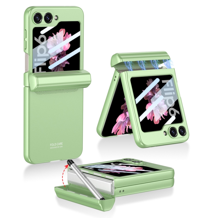 

For Samsung Galaxy Z Flip6 GKK Integrated Magnetic Full Coverage Flip Phone Case with Pen Box+Pen(Green)