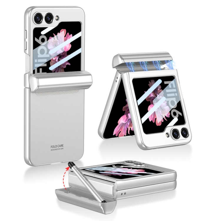 

For Samsung Galaxy Z Flip6 / Flip7 FE GKK Integrated Magnetic Full Coverage Flip Phone Case with Pen Box+Pen(Silver)