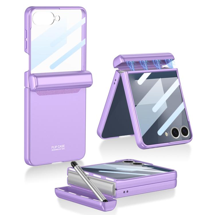 

For Samsung Galaxy Z Flip7 5G GKK Integrated Magnetic Full Coverage Flip Phone Case with Pen Box+Pen(Purple)
