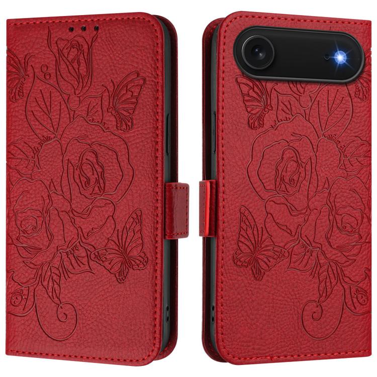 

For iPhone Air Embossed Rose RFID Anti-theft Leather Phone Case(Red)