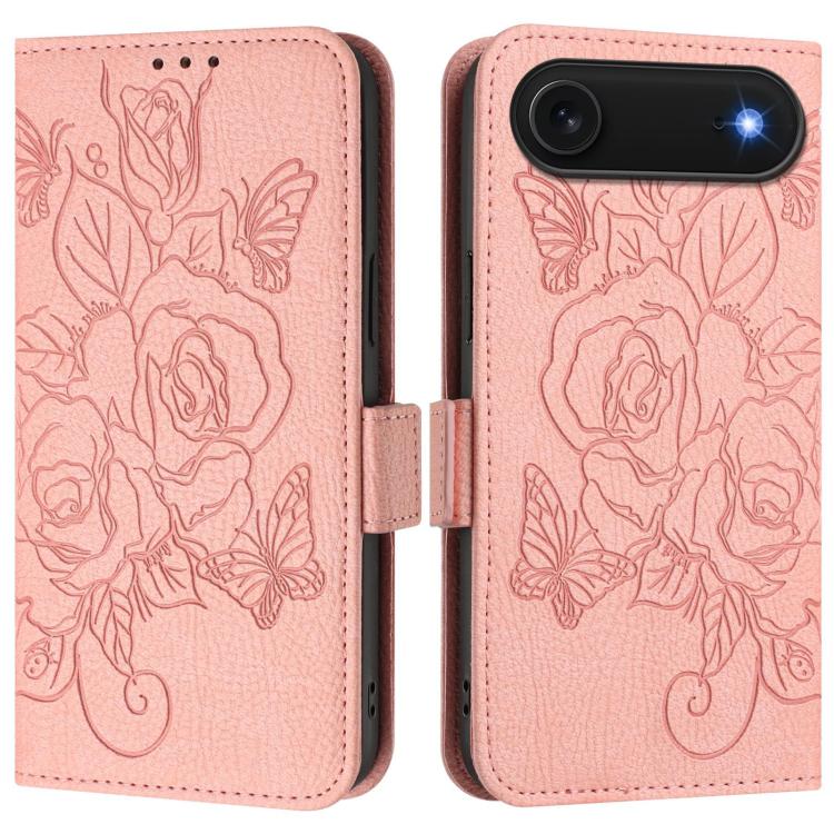 

For iPhone Air Embossed Rose RFID Anti-theft Leather Phone Case(Pink)
