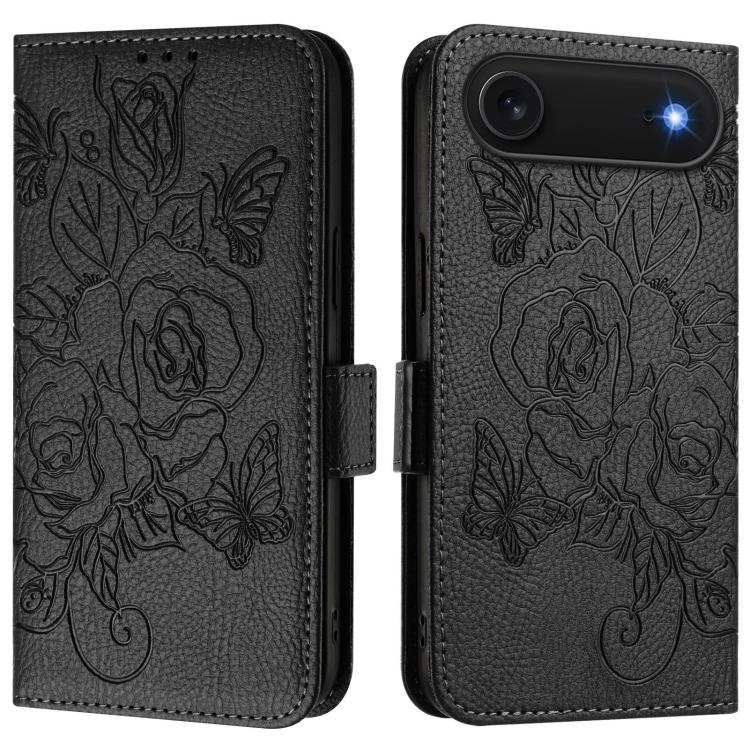 

For iPhone Air Embossed Rose RFID Anti-theft Leather Phone Case(Black)