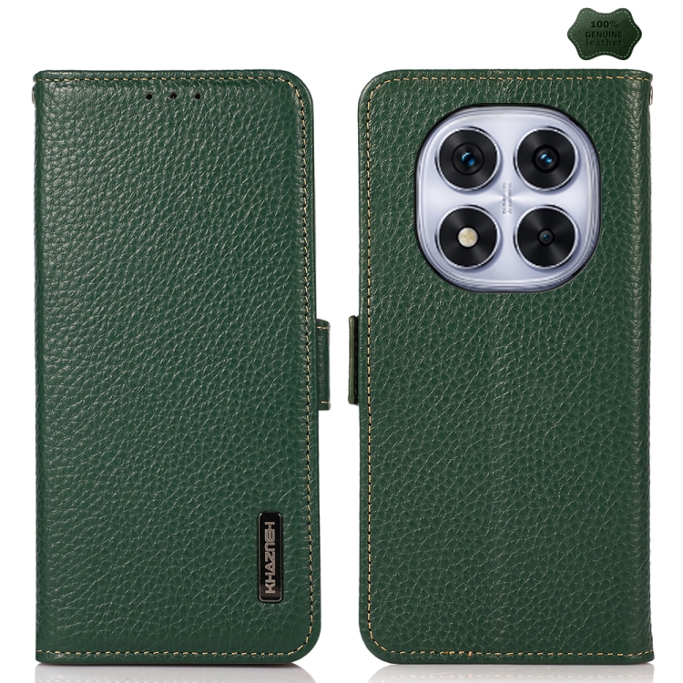 

For Redmi Note 14 Pro 5G KHAZNEH Side-Magnetic Litchi Genuine Leather RFID Phone Case(Green)