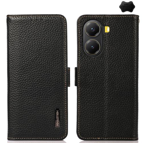 

For Redmi Turbo 4 / Poco X7 Pro KHAZNEH Side-Magnetic Litchi Genuine Leather RFID Phone Case(Black)