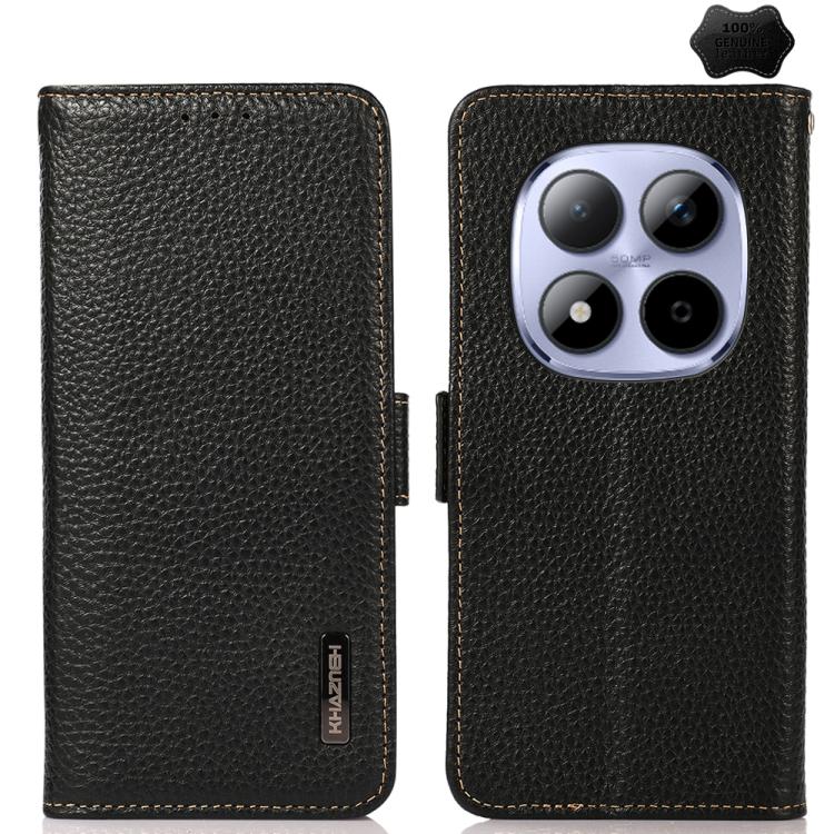 

For Redmi Note 15 Pro+ 5G Global 163.3mm KHAZNEH Side-Magnetic Litchi Genuine Leather RFID Phone Case(Black)