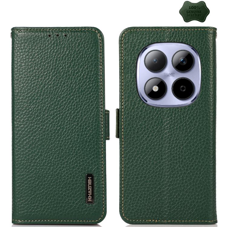 

For Redmi Note 15 Pro+ 5G Global 163.3mm KHAZNEH Side-Magnetic Litchi Genuine Leather RFID Phone Case(Green)