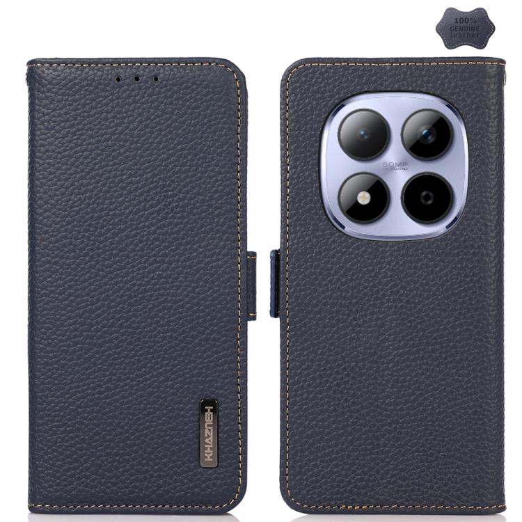 

For Redmi Note 15 Pro 4G Global 163.2mm KHAZNEH Side-Magnetic Litchi Genuine Leather RFID Phone Case(Blue)