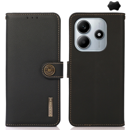 

For Redmi Note 14 5G KHAZNEH Custer Texture RFID Genuine Leather Phone Case(Black)