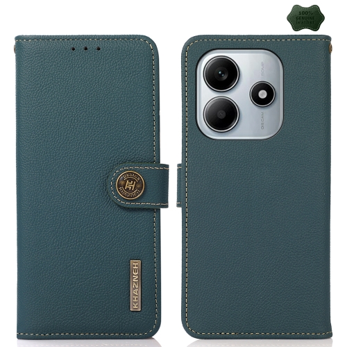 

For Redmi Note 14 5G KHAZNEH Custer Texture RFID Genuine Leather Phone Case(Green)