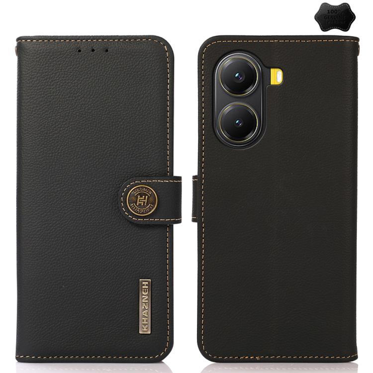 

For Redmi Turbo 4 KHAZNEH Custer Texture RFID Genuine Leather Phone Case(Black)