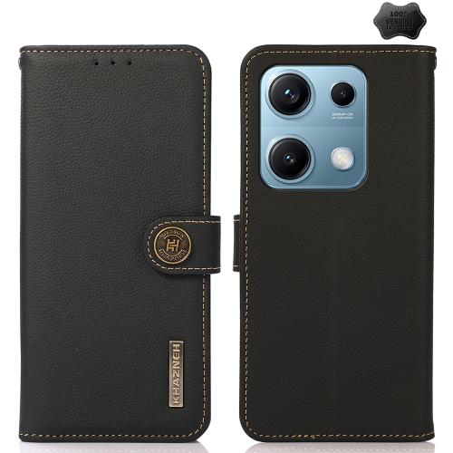 

For Redmi Note 14S 4G KHAZNEH Custer Texture RFID Genuine Leather Phone Case(Black)