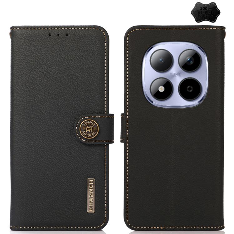 

For Redmi Note 15 Pro+ 5G Global 163.3mm KHAZNEH Custer Texture RFID Genuine Leather Phone Case(Black)