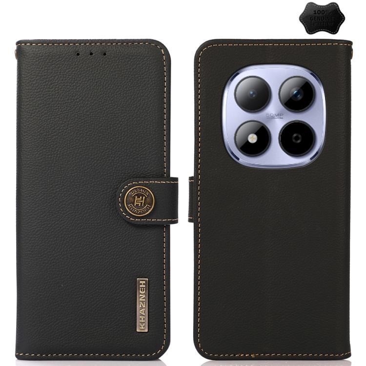 

For Redmi Note 15 Pro 5G Global 163.6mm KHAZNEH Custer Texture RFID Genuine Leather Phone Case(Black)