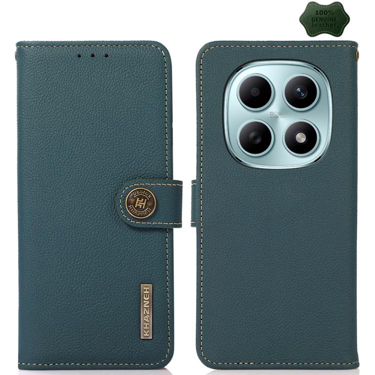 

For Redmi Note 15 5G Global 164mm KHAZNEH Custer Texture RFID Genuine Leather Phone Case(Green)